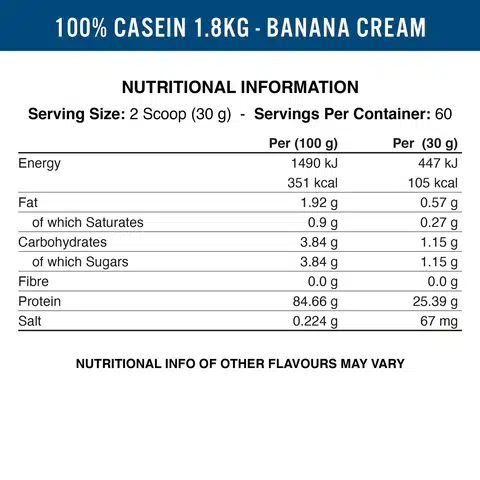 100 Casein 1.8kg Nutritionals Banana Cream